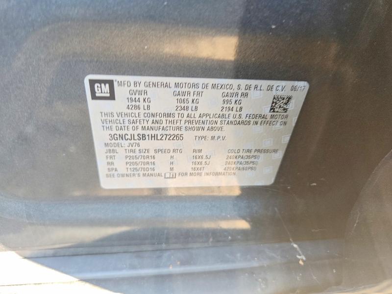 2017 Chevrolet Trax მანქანა იყიდება აუქციონზე, vin: 3GNCJLSB1HL272265, აუქციონის ნომერი: 66537826