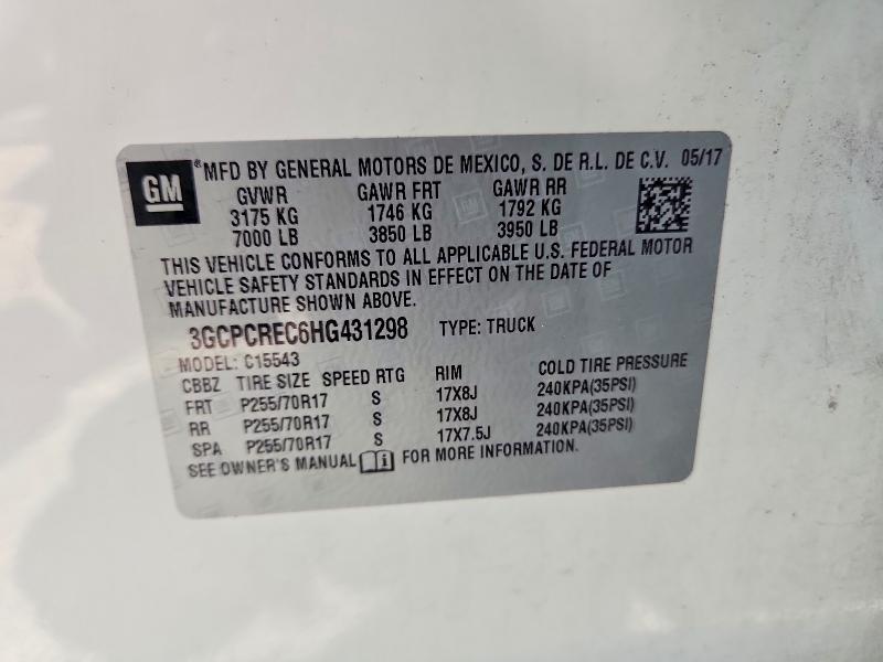 64013666 :رقم المزاد ، 3GCPCREC6HG431298 vin ، 2017 Chevrolet Silverado مزاد بيع