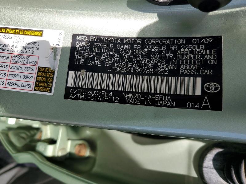 Aukcja sprzedaży 2009 Toyota Prius, vin: JTDKB20U997884252, numer aukcji: 63609286