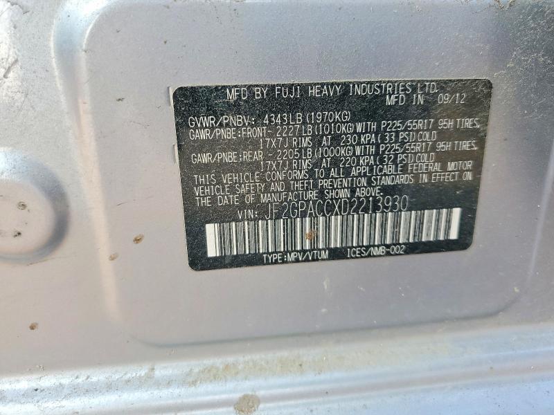 2013 Subaru Xv Crosstrek მანქანა იყიდება აუქციონზე, vin: JF2GPACCXD2213930, აუქციონის ნომერი: 64427196