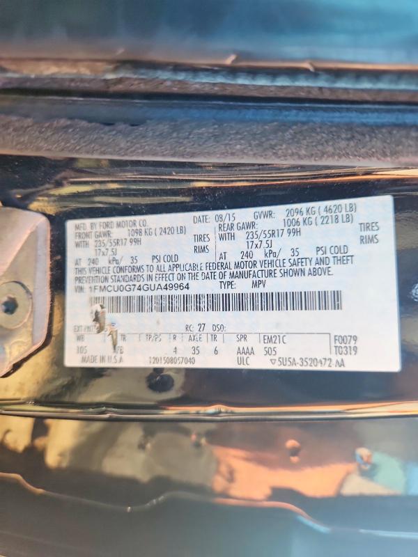 Aukcja sprzedaży 2016 Ford Escape, vin: 1FMCU0G74GUA49964, numer aukcji: 65059736