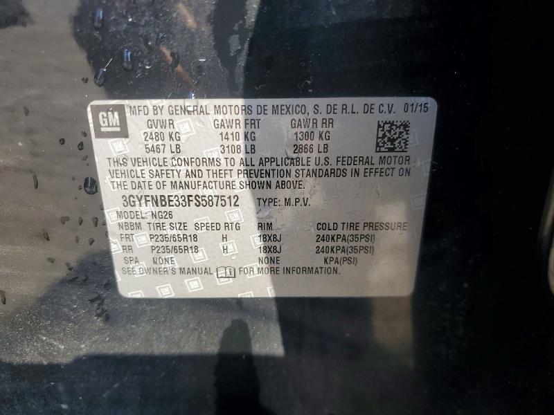 66970806 :رقم المزاد ، 3GYFNBE33FS587512 vin ، 2015 Cadillac Srx مزاد بيع