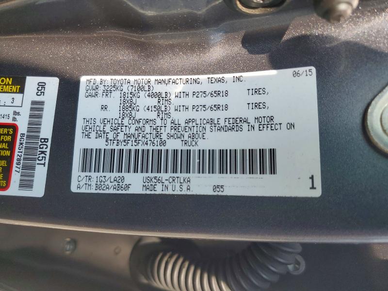 Продаж на аукціоні авто 2015 Toyota Tundra, vin: 5TFBY5F15FX476100, номер лоту: 62936626