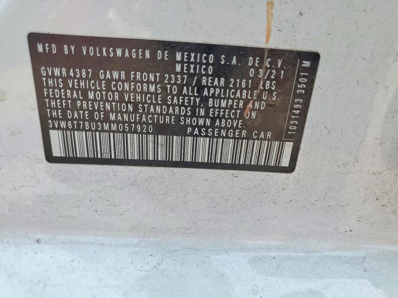 Aukcja sprzedaży 2021 Volkswagen Jetta, vin: 3VW6T7BU3MM057920, numer aukcji: 65005616
