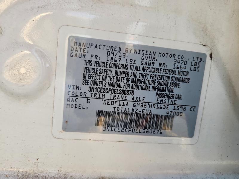 2014 Nissan Versa Note მანქანა იყიდება აუქციონზე, vin: 3N1CE2CP0EL380876, აუქციონის ნომერი: 63711006
