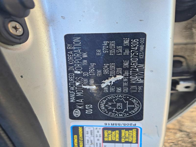 2013 Kia Soul მანქანა იყიდება აუქციონზე, vin: KNDJT2A6XD7574306, აუქციონის ნომერი: 65997366