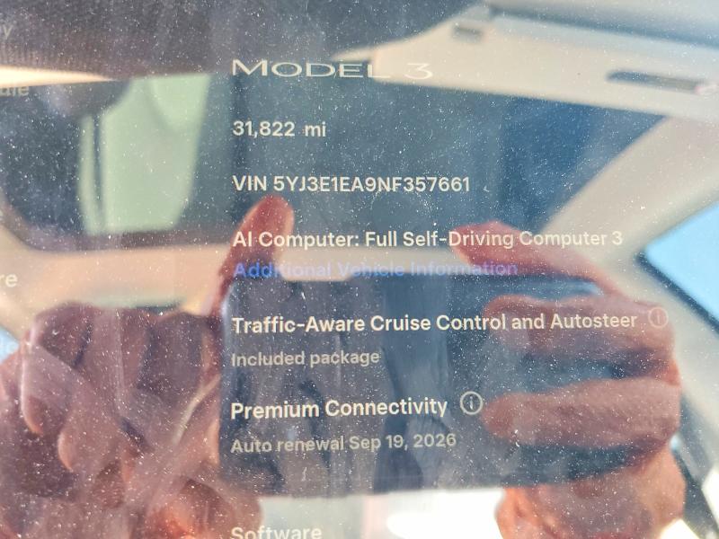 2022 Tesla Model 3 მანქანა იყიდება აუქციონზე, vin: 5YJ3E1EA9NF357661, აუქციონის ნომერი: 66455516