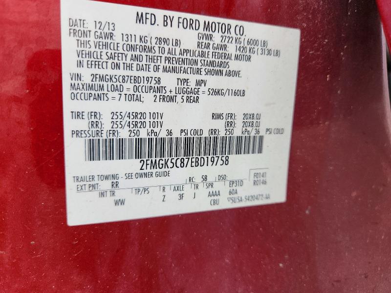 64775106 :رقم المزاد ، 2FMGK5C87EBD19758 vin ، 2014 Ford Flex مزاد بيع
