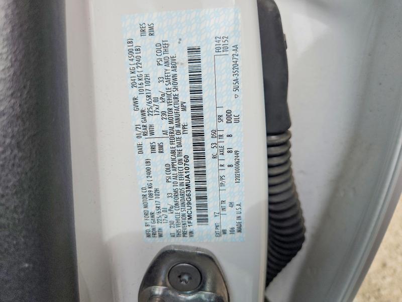65598426 :رقم المزاد ، 1FMCU9G63MUA10760 vin ، 2021 Ford Escape مزاد بيع