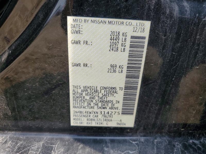63831706 :رقم المزاد ، 1N4BL4EW7KN314275 vin ، 2019 Nissan Altima مزاد بيع