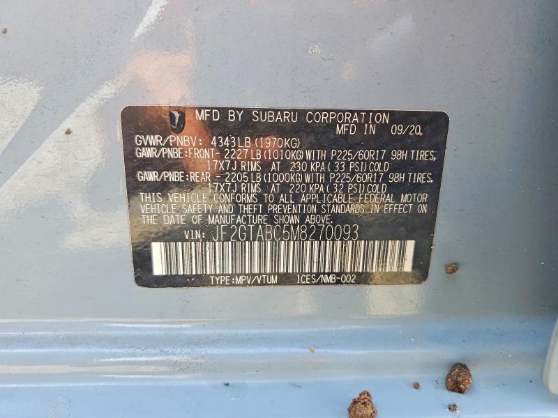 65450156 :رقم المزاد ، JF2GTABC5M8270093 vin ، 2021 Subaru Crosstrek مزاد بيع
