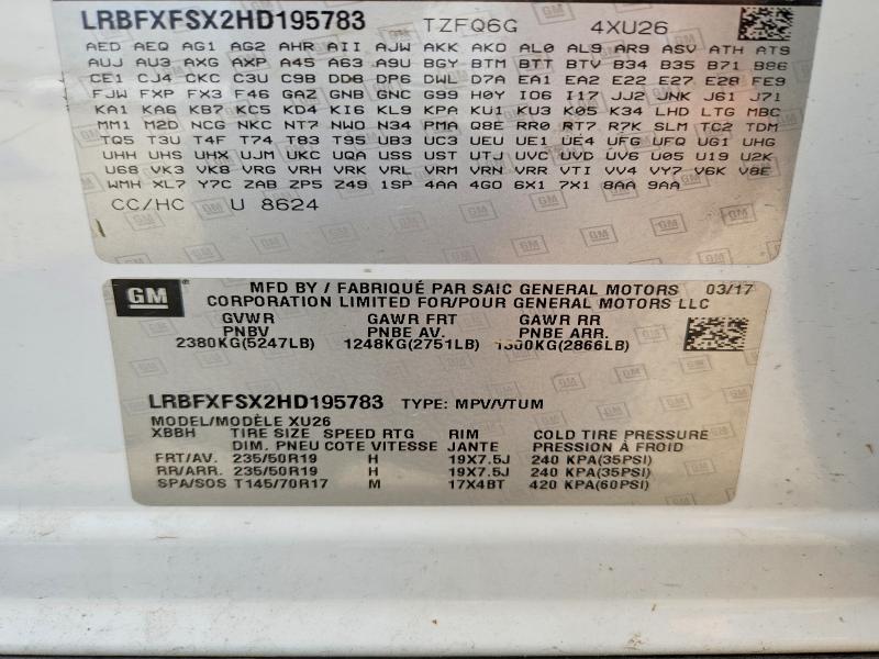 Продажа на аукционе авто 2017 Buick Envision, vin: LRBFXFSX2HD195783, номер лота: 65895446