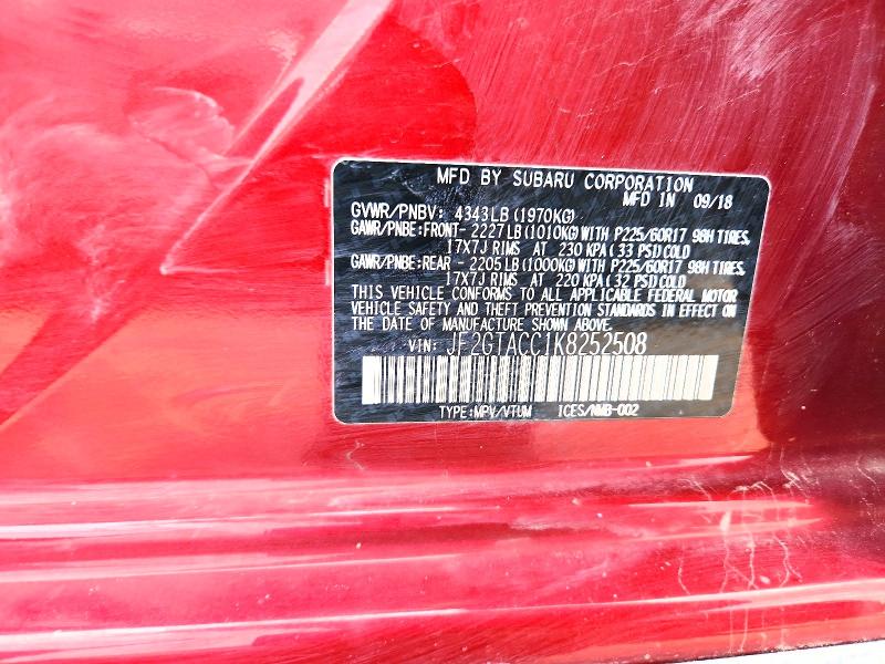 Продаж на аукціоні авто 2019 Subaru Crosstrek, vin: JF2GTACC1K8252508, номер лоту: 64253136