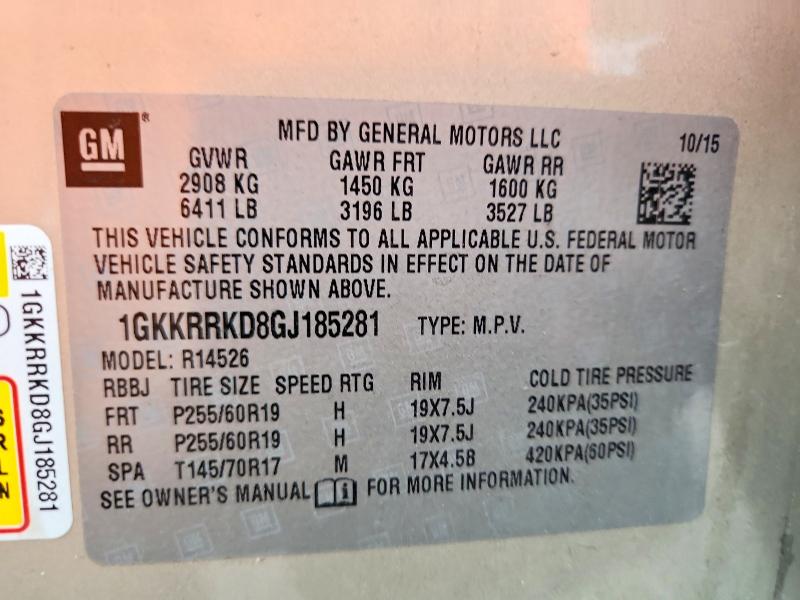 64411026 :رقم المزاد ، 1GKKRRKD8GJ185281 vin ، 2016 Gmc Acadia مزاد بيع
