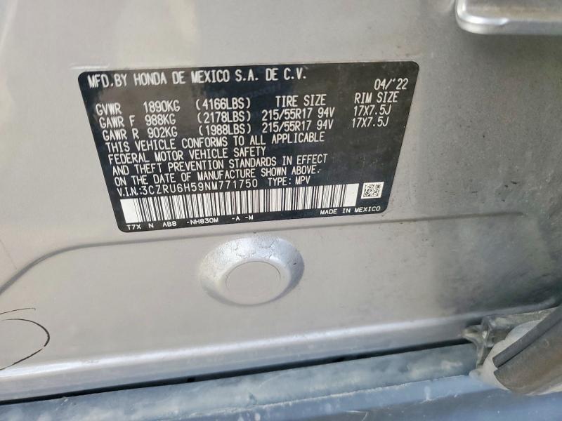 65870436 :رقم المزاد ، 3CZRU6H59NM771750 vin ، 2022 Honda Hr-v مزاد بيع
