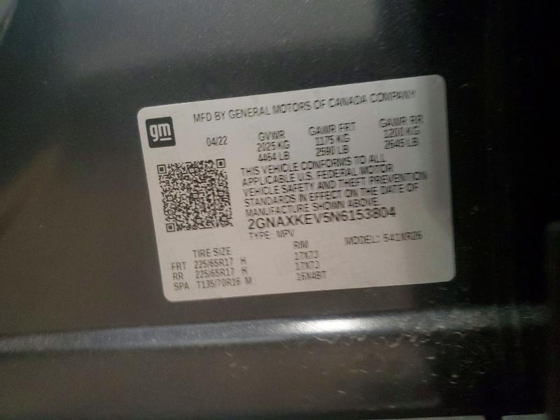 Продажа на аукционе авто 2022 Chevrolet Equinox, vin: 2GNAXKEV5N6153804, номер лота: 64338806