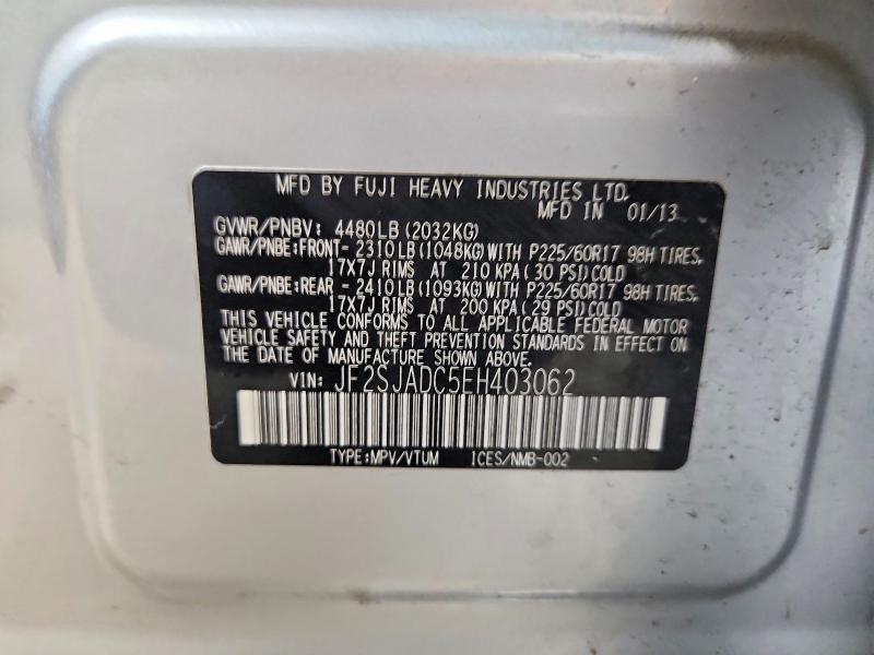 2014 Subaru Forester მანქანა იყიდება აუქციონზე, vin: JF2SJADC5EH403062, აუქციონის ნომერი: 67350946