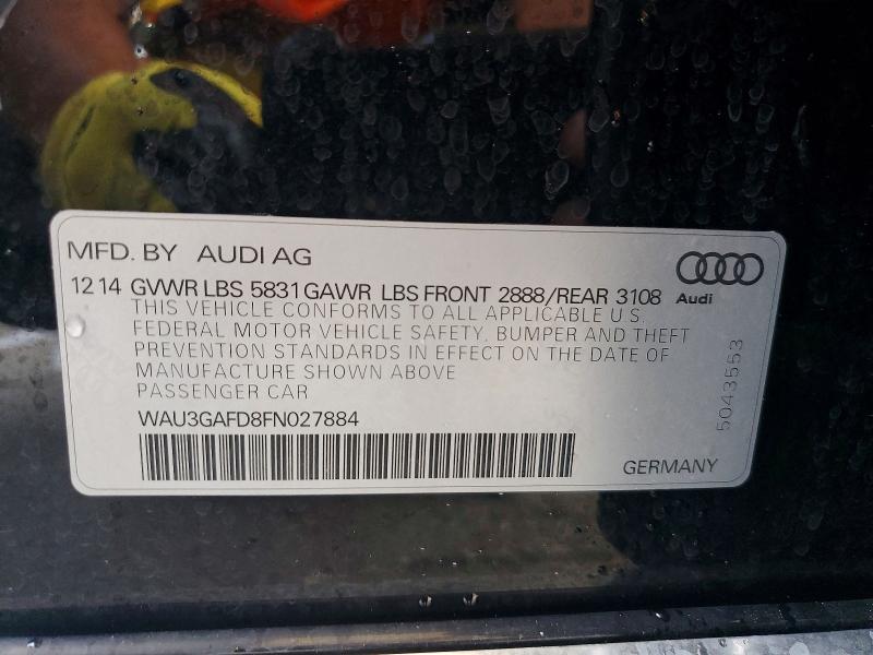 Aukcja sprzedaży 2015 Audi A8, vin: WAU3GAFD8FN027884, numer aukcji: 62326996