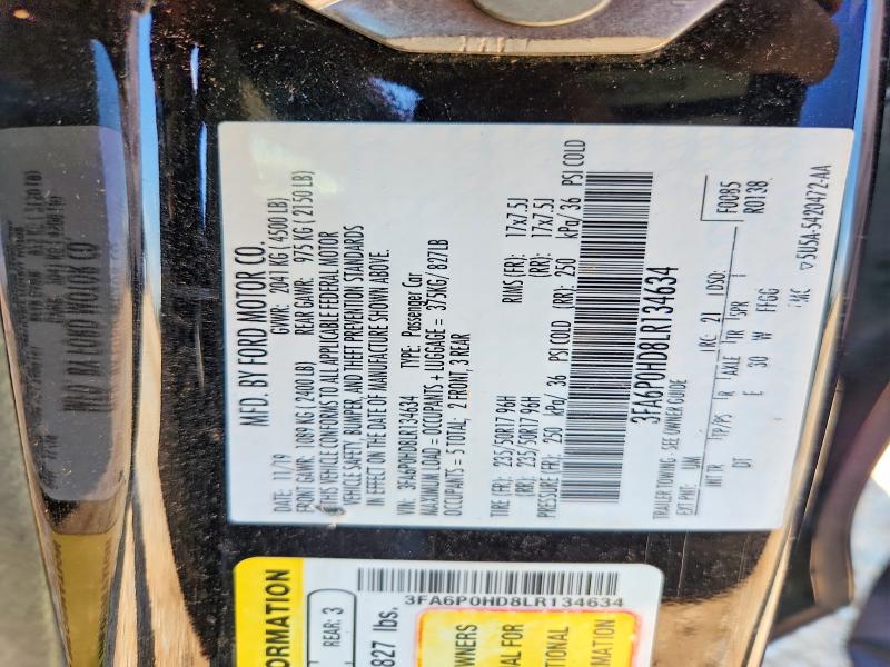 Aukcja sprzedaży 2020 Ford Fusion, vin: 3FA6P0HD8LR134634, numer aukcji: 64454266