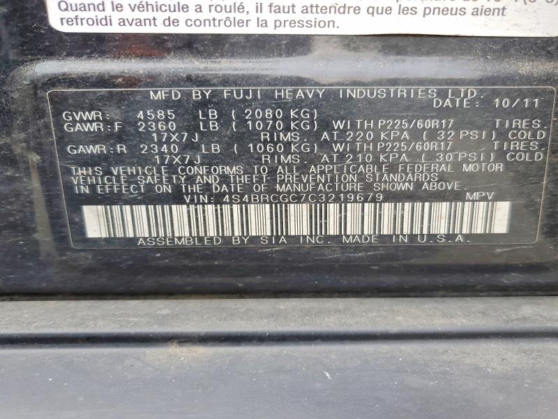 2012 Subaru Outback მანქანა იყიდება აუქციონზე, vin: 4S4BRCGC7C3219679, აუქციონის ნომერი: 65194516