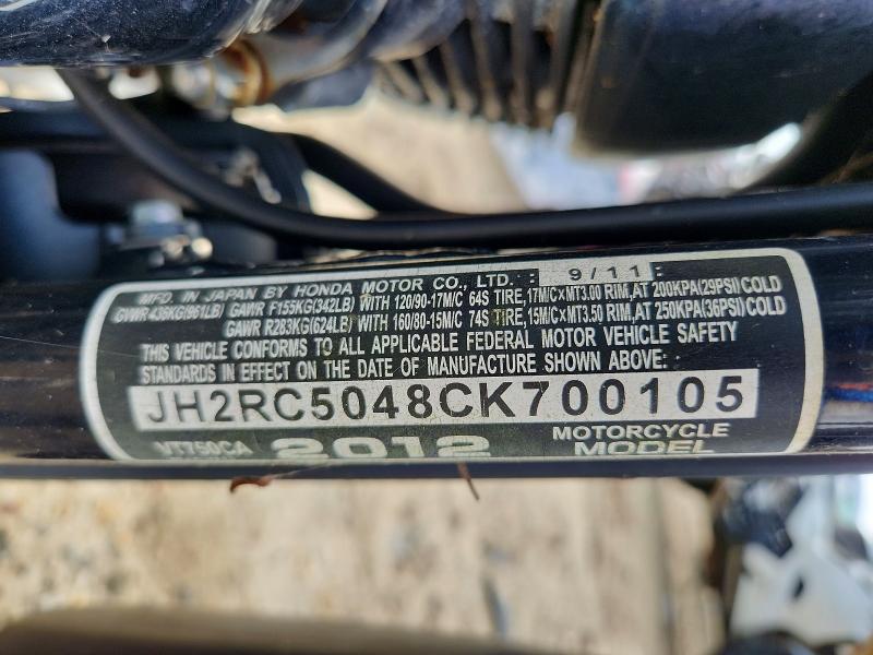 Aukcja sprzedaży 2012 Honda Vt750, vin: JH2RC5048CK700105, numer aukcji: 66843806