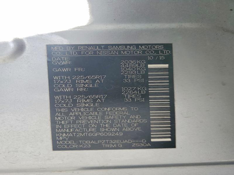 64071296 :رقم المزاد ، KNMAT2MT6GP609249 vin ، 2016 Nissan Rogue مزاد بيع