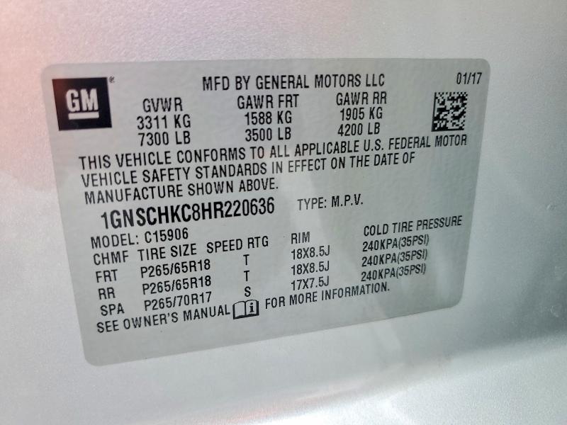 64292236 :رقم المزاد ، 1GNSCHKC8HR220636 vin ، 2017 Chevrolet Suburban مزاد بيع