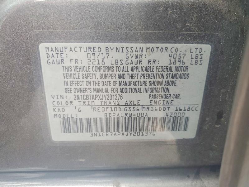 Aukcja sprzedaży 2018 Nissan Sentra, vin: 3N1CB7APXJY201376, numer aukcji: 66625126