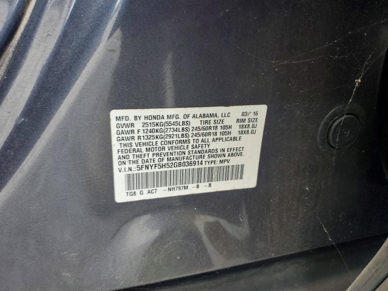 Продажа на аукционе авто 2016 Honda Pilot, vin: 5FNYF5H52GB036914, номер лота: 63047216