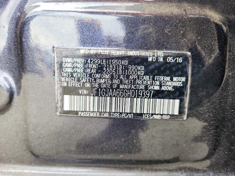 Aukcja sprzedaży 2016 Subaru Impreza, vin: JF1GJAA66GH019397, numer aukcji: 66736416