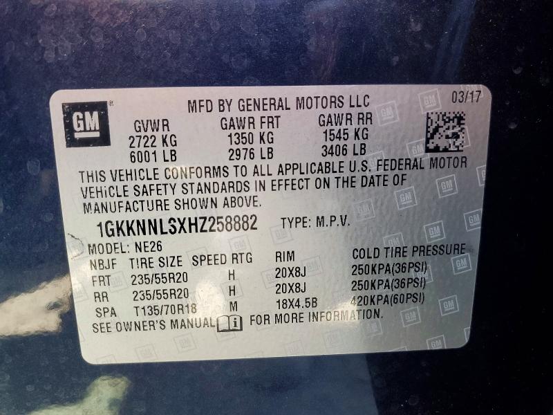 Aukcja sprzedaży 2017 Gmc Acadia, vin: 1GKKNNLSXHZ258882, numer aukcji: 65276636