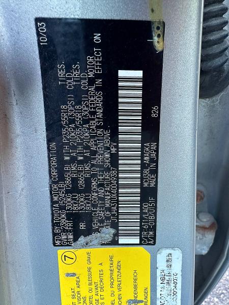 Продаж на аукціоні авто 2004 Lexus Rx, vin: JTJHA31UX40049387, номер лоту: 64305416