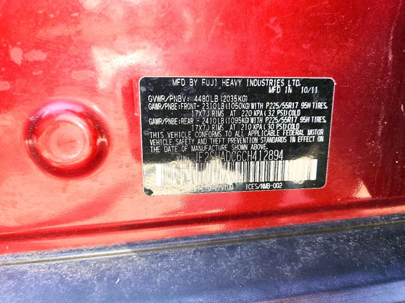66212236 :رقم المزاد ، JF2SHADC6CH412894 vin ، 2012 Subaru Forester مزاد بيع