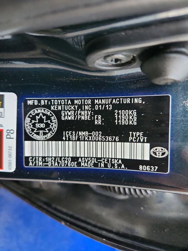 64625866 :رقم المزاد ، 4T1BF1FKXDU653676 vin ، 2013 Toyota Camry مزاد بيع