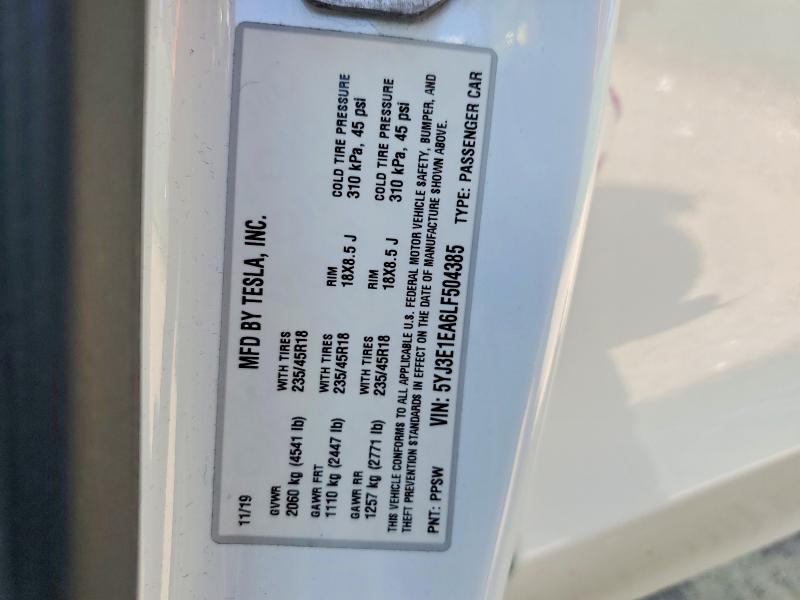 Aukcja sprzedaży 2020 Tesla Model 3, vin: 5YJ3E1EA6LF504385, numer aukcji: 65874076