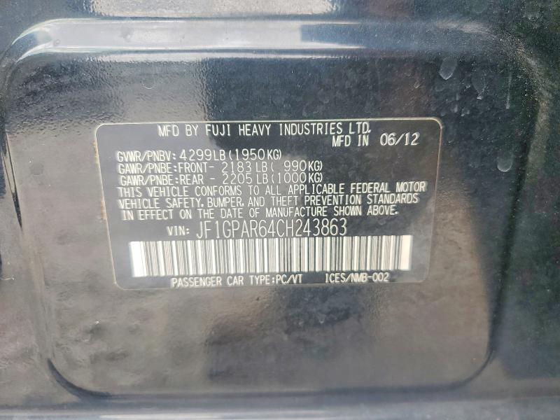 Продажа на аукционе авто 2012 Subaru Impreza, vin: JF1GPAR64CH243863, номер лота: 66989976