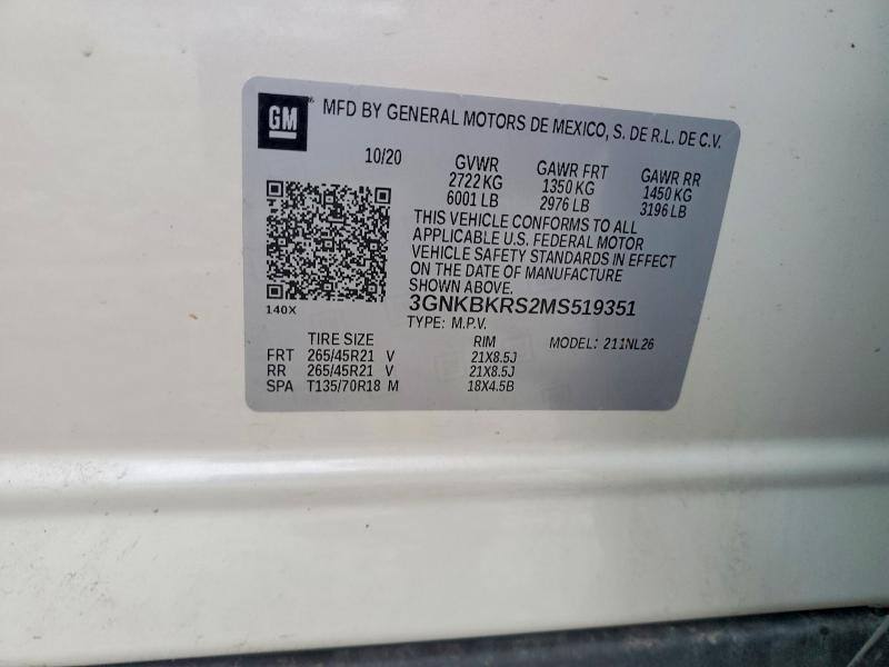 Aukcja sprzedaży 2021 Chevrolet Blazer, vin: 3GNKBKRS2MS519351, numer aukcji: 64510096