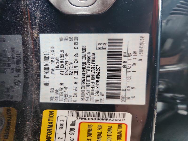 2021 Ford Bronco Sport მანქანა იყიდება აუქციონზე, vin: 3FMCR9D96MRA26507, აუქციონის ნომერი: 63861076