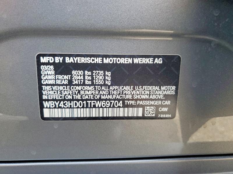 Продажа на аукционе авто 2026 Bmw I4, vin: WBY43HD01TFW69704, номер лота: 67110806