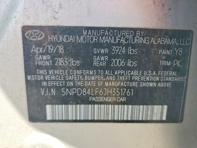 Aukcja sprzedaży 2018 Hyundai Elantra, vin: 5NPD84LF6JH351761, numer aukcji: 66823636