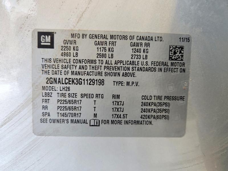 65494326 :رقم المزاد ، 2GNALCEK3G1129198 vin ، 2016 Chevrolet Equinox مزاد بيع