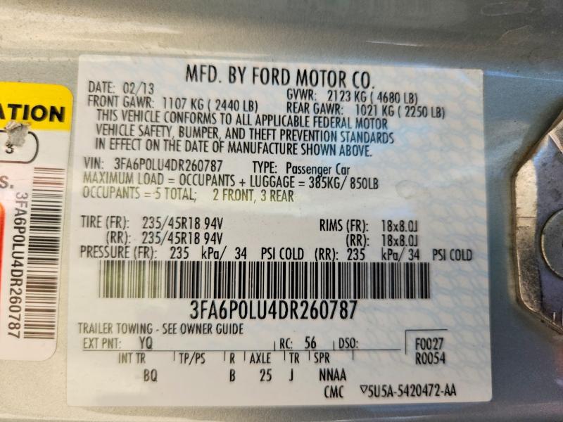 Продажа на аукционе авто 2013 Ford Fusion, vin: 3FA6P0LU4DR260787, номер лота: 64446956