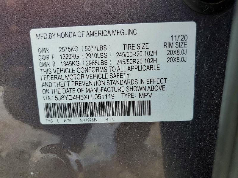 63884206 :رقم المزاد ، 5J8YD4H5XLL051119 vin ، 2020 Acura Mdx مزاد بيع