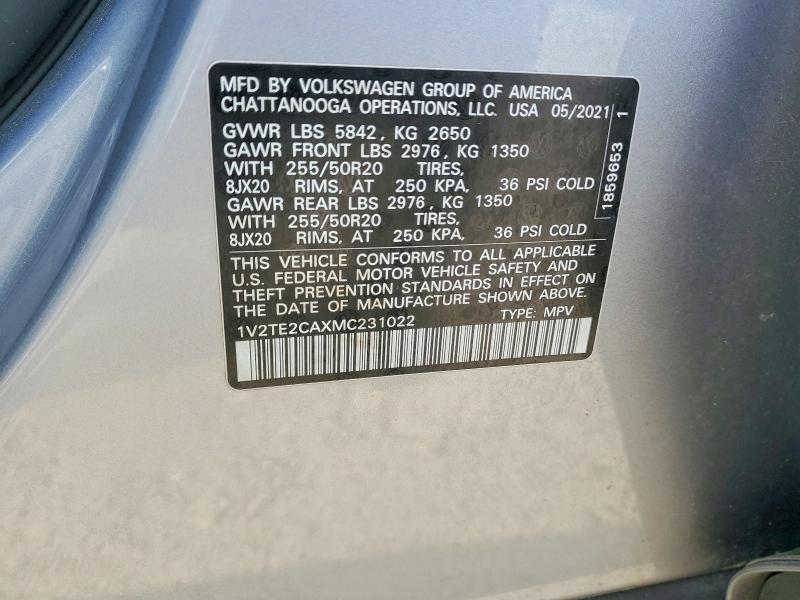 65332246 :رقم المزاد ، 1V2TE2CAXMC231022 vin ، 2021 Volkswagen Atlas Cross Sport مزاد بيع