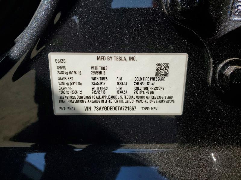 64644566 :رقم المزاد ، 7SAYGDED0TA721667 vin ، 2026 Tesla Model Y مزاد بيع