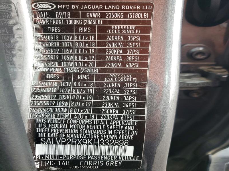 Продажа на аукционе авто 2019 Land Rover Range Rover Evoque, vin: SALVP2RX9KH332898, номер лота: 66723656