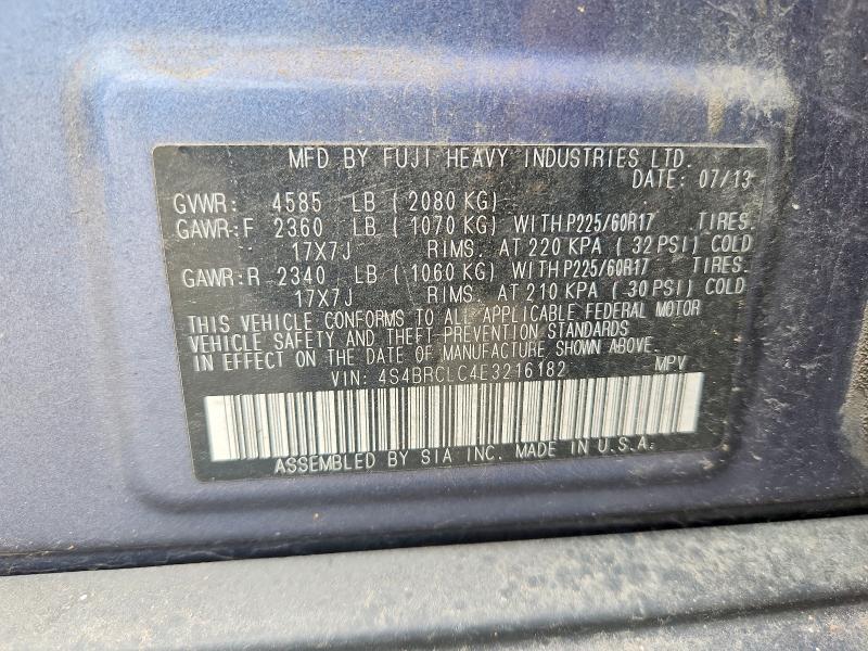 65402076 :رقم المزاد ، 4S4BRCLC4E3216182 vin ، 2014 Subaru Outback مزاد بيع