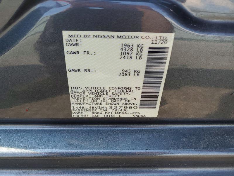2021 Nissan Altima მანქანა იყიდება აუქციონზე, vin: 1N4BL4BV1MN327960, აუქციონის ნომერი: 66279146