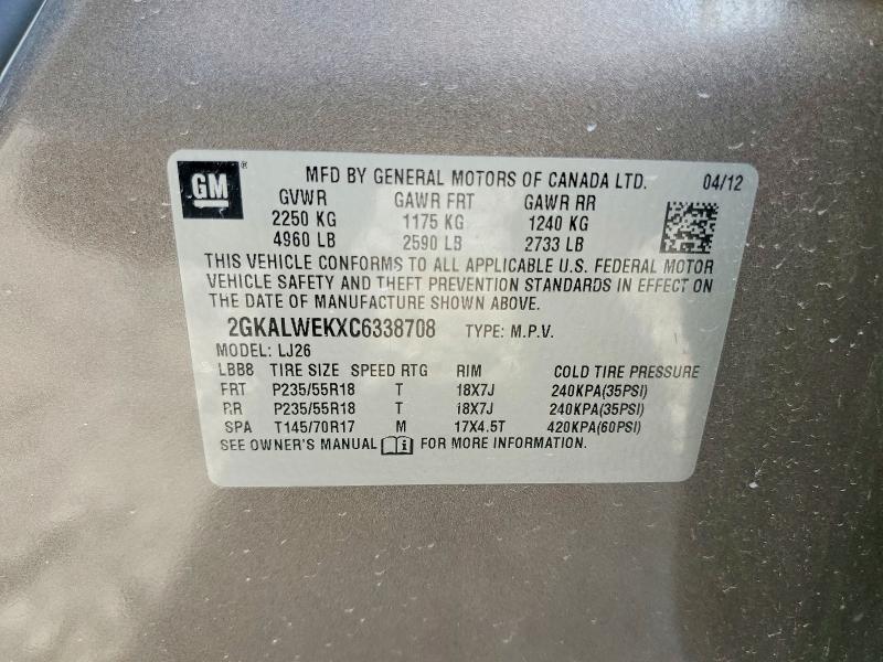 64561836 :رقم المزاد ، 2GKALWEKXC6338708 vin ، 2012 Gmc Terrain مزاد بيع