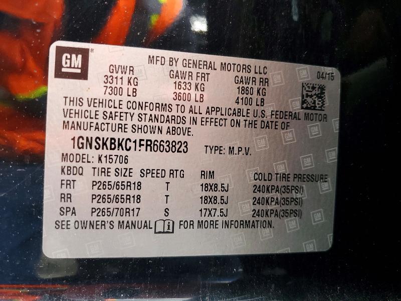66422306 :رقم المزاد ، 1GNSKBKC1FR663823 vin ، 2015 Chevrolet Tahoe مزاد بيع